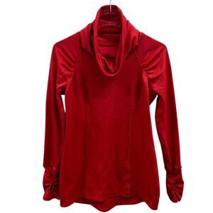 Calia Womens Stretch Funnel Neck Long Sleeve Thumb Hole Pullover Sweatshirt Red